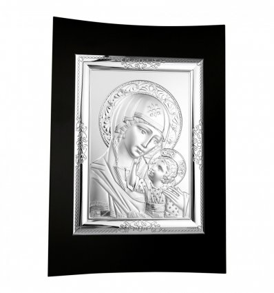 Icoana argintata pe rama de lemn cu Fecioara Maria cu Pruncul 25x16,5 cm