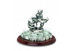 Statueta argintata Tiger cu suport de lemn pentru bauturi fine by Chinelli Italy