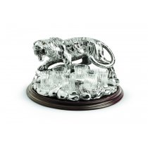 Statueta argintata cu suport de lemn pentru bauturi fine Mighty Tiger by Chinelli Italy