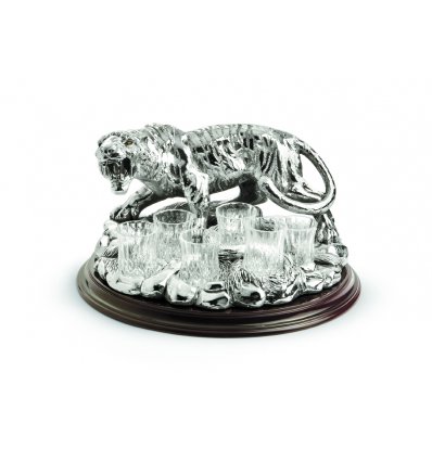 Statueta argintata cu suport de lemn pentru bauturi fine Mighty Tiger by Chinelli Italy
