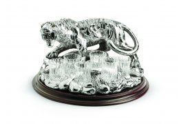 Statueta argintata cu suport de lemn pentru bauturi fine Mighty Tiger by Chinelli Italy