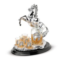 Statueta argintata cu suport de lemn pentru bauturi fine by Chinelli Italy Horseshoe