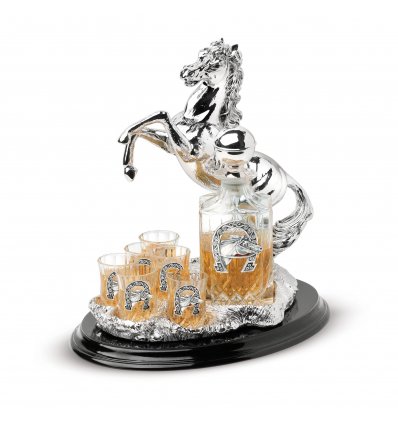 Statueta argintata cu suport de lemn pentru bauturi fine by Chinelli Italy Horseshoe