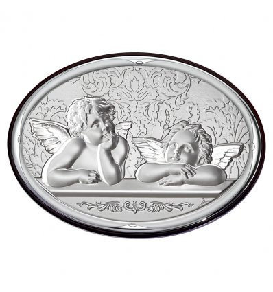 Iconita argintata Marturie Botez cu model ingerasi 5 x 7 cm
