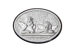 Iconita argintata pentru Botez cu model ingerasi 11 x 8 cm