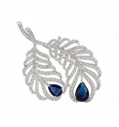 Brose cu cristale cubic zirconia Saphire Diamond Feathers