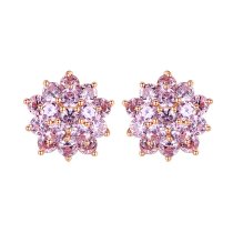 Cercei din argint cu cristale cubic zirconia Pink Flower