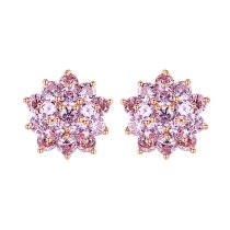 Cercei din argint cu cristale cubic zirconia Pink Flower