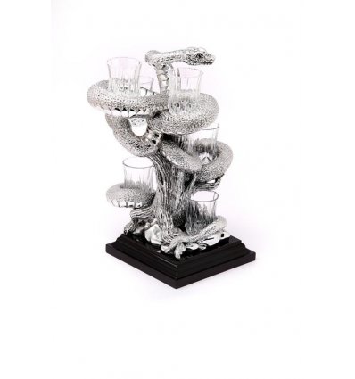 Statueta argintata pe suport de lemn pentru bauturi fine Snake by Chinelli