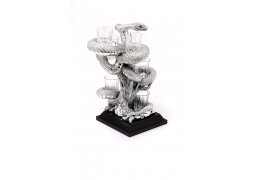 Statueta argintata pe suport de lemn pentru bauturi fine Snake by Chinelli