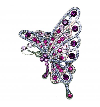 Brosa fluturas cu cristale Swarovski violet si roz