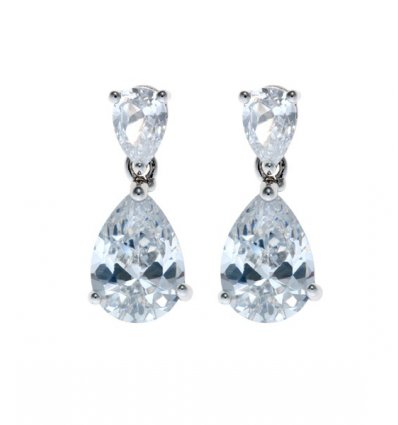 Cercei placati cu rodiu cu pietre transparente cubic zirconiu