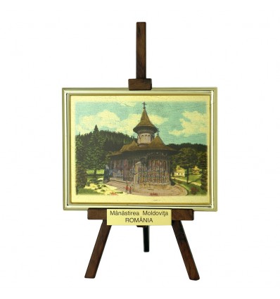 Tablou sevalet Manastirea Moldovita - pe foita de aur de 23Kt