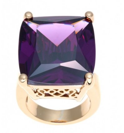 Inel placat cu aur si cubic zirconia violet