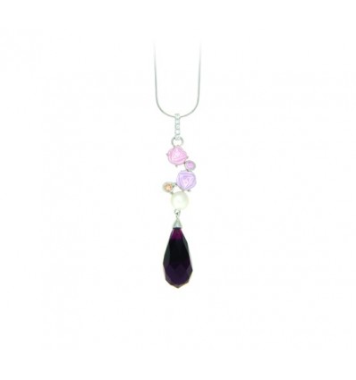 Colier din argint cu trandafiri si cubic zirconia violet