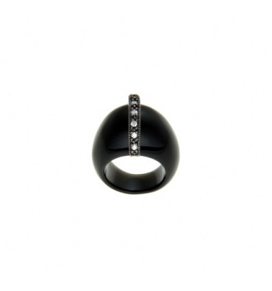 Inel din obsidian negru cu cristale cubic zirconia