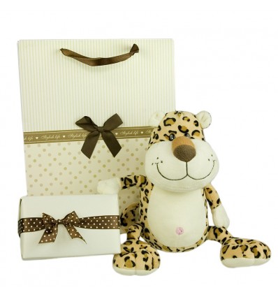 Pusculita leopard de plus si ambalaj de lux pentru cadou