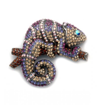 Brosa moderna in forma de cameleon cu cristale Swarovski mov