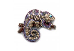 Brosa moderna in forma de cameleon cu cristale Swarovski mov