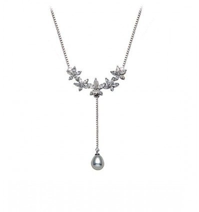 Colier din argint 925 decorat cu flori de cristal cubic zirconia si perla