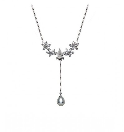 Colier din argint 925 decorat cu flori de cristal cubic zirconia si perla