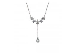 Colier din argint 925 decorat cu flori de cristal cubic zirconia si perla
