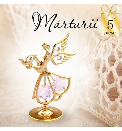 Ingeras auriu cu cristale Swarovski violet- 5 marturii botez