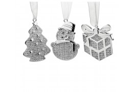 Happy Cristmas - set de 3 decoratiuni argintate pentru Bradul de Craciun