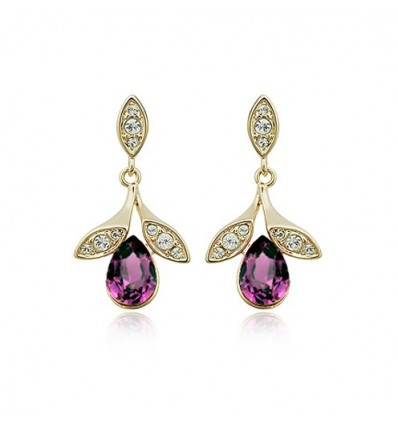 Violet drops -Cercei placati cu aur 18Kt si decorati cu cristale austriece