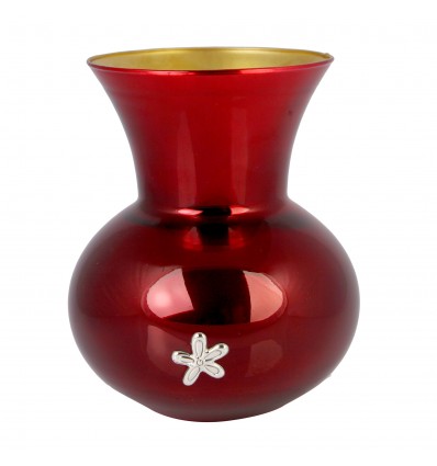 Vaza rosie cu ornament din argint