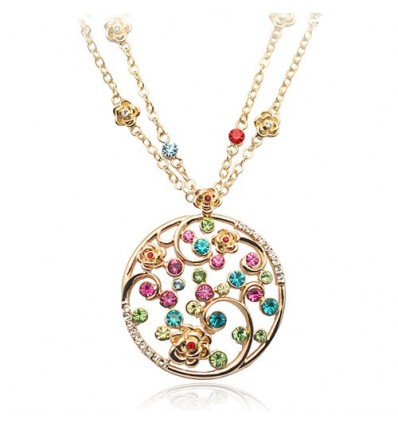 Colier placat cu aur si decorat cu cristale austriece multicolore