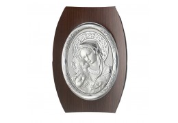 Icoana argintata ovala  pe lemn cu Fecioara cu  Pruncul 25*17.5 cm