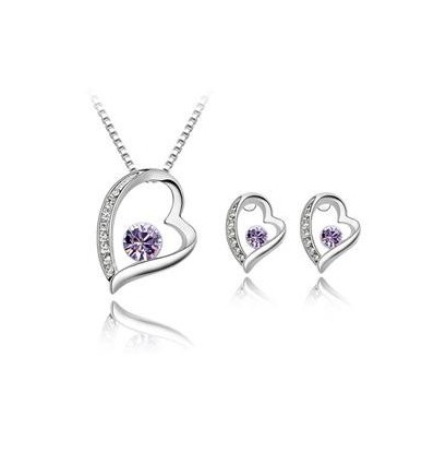 Violet Hearts - Set de colier si cercei placati cu platina