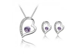 Violet Hearts - Set de colier si cercei placati cu platina