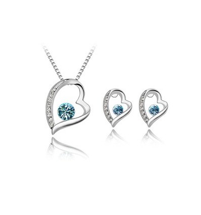 Blue Hearts - Set de colier si cercei placati cu platina