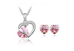 Pink Love - Set de colier si cercei decorat cu cristale