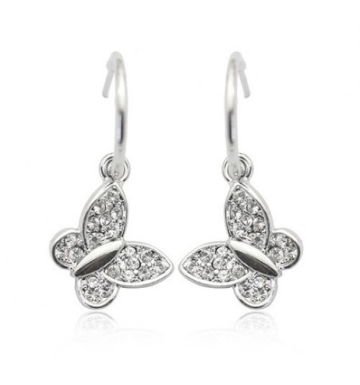 Silver Butterfly - Cercei rodiati decorati cu cristale