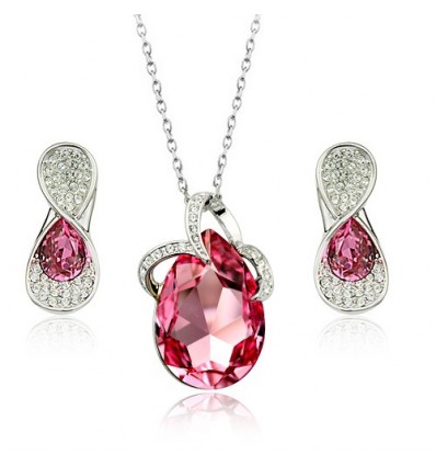 Pink trio - set cercei si colier cu cristale