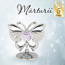Fluturas auriu cu cristale Swarovski violet - oferta de 5 marturii
