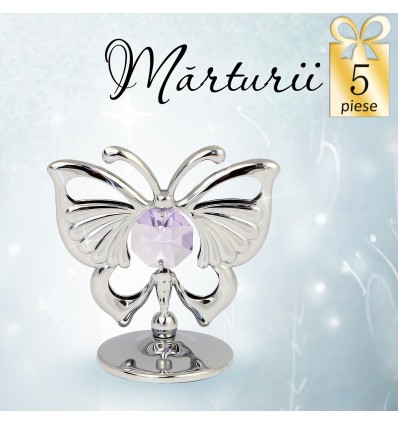 Fluturas auriu cu cristale Swarovski violet - oferta de 5 marturii