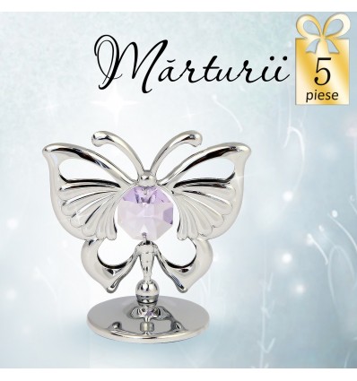 Fluturas auriu cu cristale Swarovski violet - oferta de 5 marturii