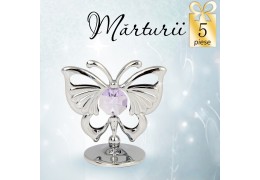 Fluturas auriu cu cristale Swarovski violet - oferta de 5 marturii