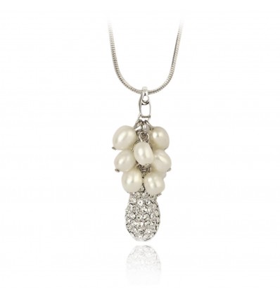 Colier rodiat, decorat cu cristale Swarovski si perle de cultura