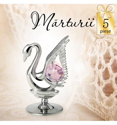 Lebada cu cristale Swarovski roz -  oferta de 5 marturii nunta