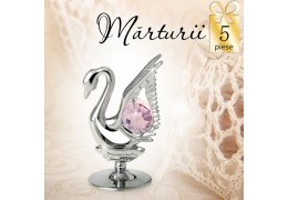 Lebada cu cristale Swarovski roz -  oferta de 5 marturii nunta