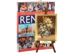 Tablou pe sevalet Renoir - Bouquet printanier - pe foita de aur de 23Kt si "Viata si operele lui Renoir" - album de arta