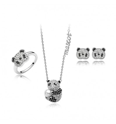 Set  "Panda bears" -, cercei si inel cu cristale Swarovski