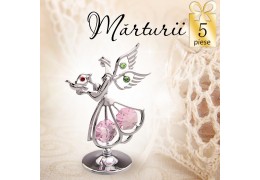 Ingeras argintiu cu cristale Swarovski roz - oferta de 5 marturii botez