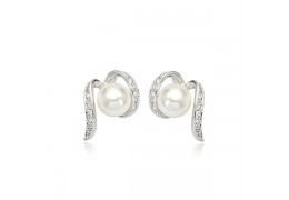 Pearl Hug - Cercei cu perle si cristale placati cu aur alb
