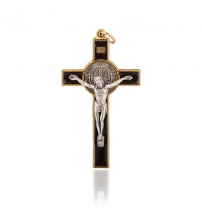 Crucifix metalic pe foita de argint